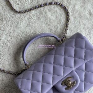 Replica Chanel Mini Flap Bag With Top Handle AS2431 in Lambskin Lilac with Light Gold Hardware 2