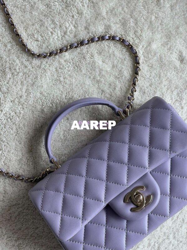 Replica Chanel Mini Flap Bag With Top Handle AS2431 in Lambskin Lilac with Light Gold Hardware 4