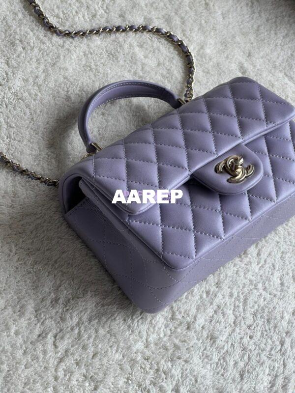 Replica Chanel Mini Flap Bag With Top Handle AS2431 in Lambskin Lilac with Light Gold Hardware 5
