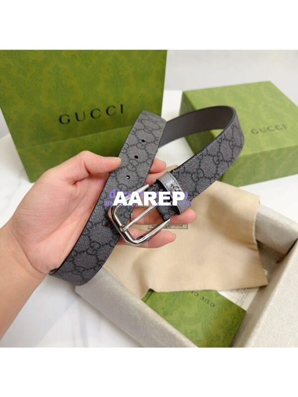 Replica Gucci Belt With Square Buckle And Interlocking G 673921 Grey and Grey GG Supreme 7