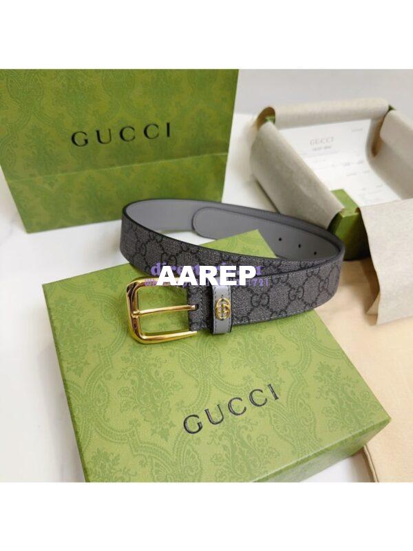 Replica Gucci Belt With Square Buckle And Interlocking G 673921 Grey and Grey GG Supreme 8