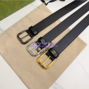 Replica Gucci Belt With Square Buckle And Interlocking G 673921 Black Leather