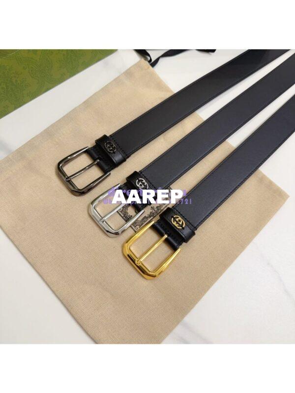 Replica Gucci Belt With Square Buckle And Interlocking G 673921 Black Leather 3