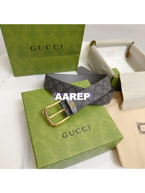 Replica Gucci Belt With Square Buckle And Interlocking G 673921 Grey and Grey GG Supreme 9