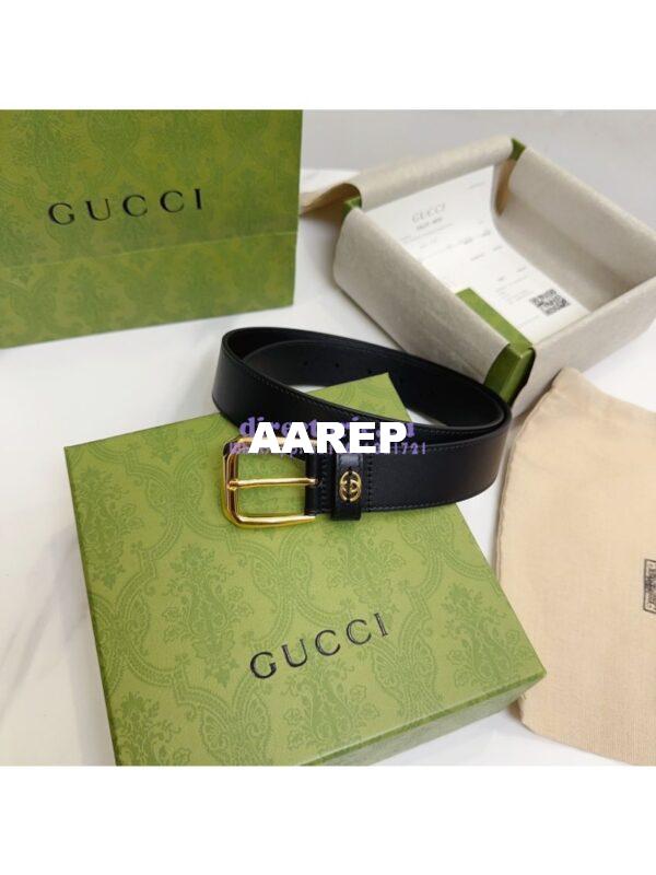 Replica Gucci Belt With Square Buckle And Interlocking G 673921 Black Leather 4
