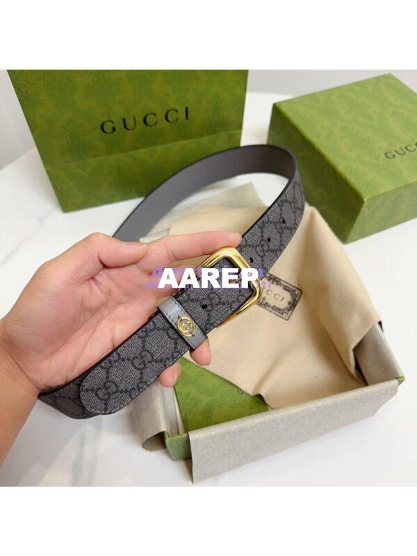Replica Gucci Belt With Square Buckle And Interlocking G 673921 Grey and Grey GG Supreme 10