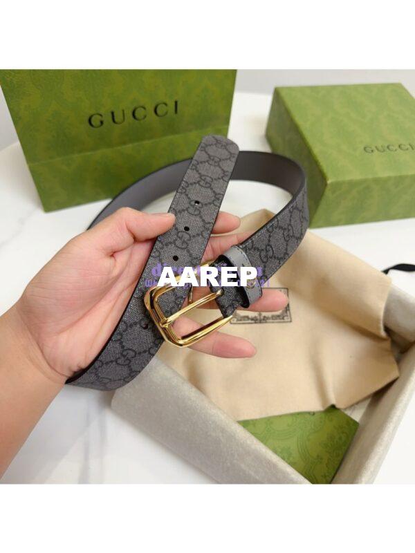 Replica Gucci Belt With Square Buckle And Interlocking G 673921 Grey and Grey GG Supreme 11