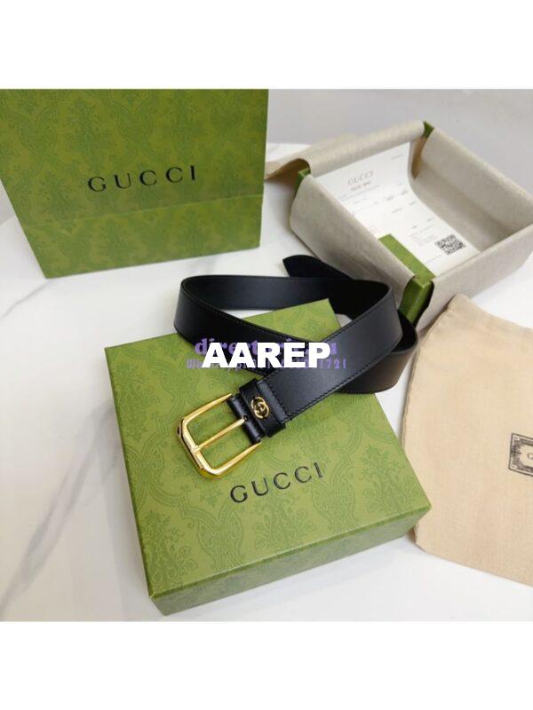 Replica Gucci Belt With Square Buckle And Interlocking G 673921 Black Leather 5