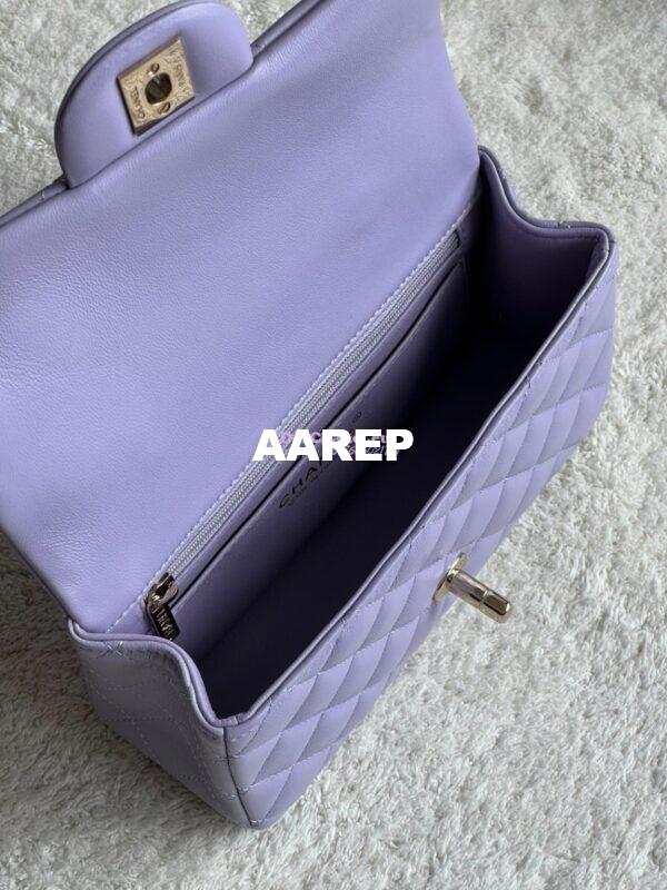 Replica Chanel Mini Flap Bag With Top Handle AS2431 in Lambskin Lilac with Light Gold Hardware 12