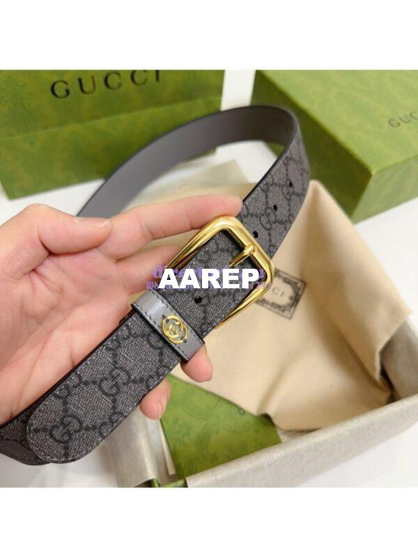 Replica Gucci Belt With Square Buckle And Interlocking G 673921 Grey and Grey GG Supreme 12