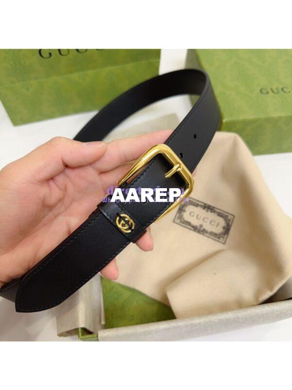 Replica Gucci Belt With Square Buckle And Interlocking G 673921 Black Leather 7
