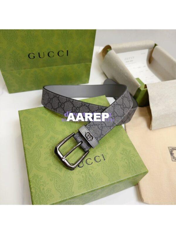 Replica Gucci Belt With Square Buckle And Interlocking G 673921 Grey and Grey GG Supreme 13