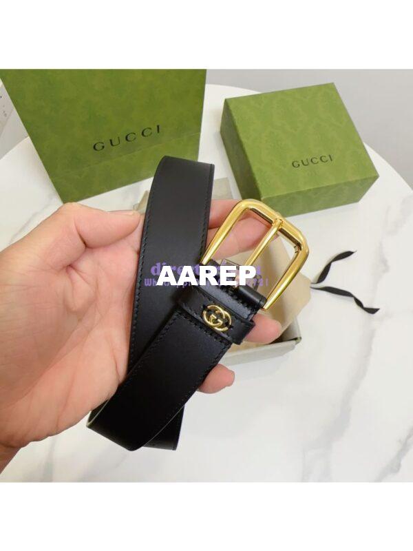 Replica Gucci Belt With Square Buckle And Interlocking G 673921 Black Leather 8