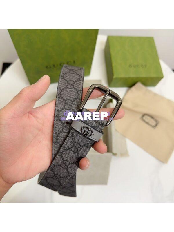 Replica Gucci Belt With Square Buckle And Interlocking G 673921 Grey and Grey GG Supreme 14