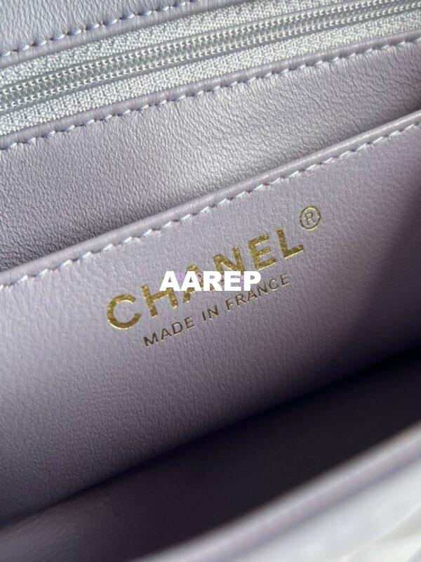 Replica Chanel Mini Flap Bag With Top Handle AS2431 in Lambskin Lilac with Light Gold Hardware 15