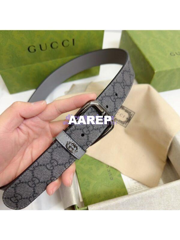 Replica Gucci Belt With Square Buckle And Interlocking G 673921 Grey and Grey GG Supreme 15