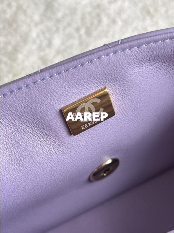 Replica Chanel Mini Flap Bag With Top Handle AS2431 in Lambskin Lilac with Light Gold Hardware 17