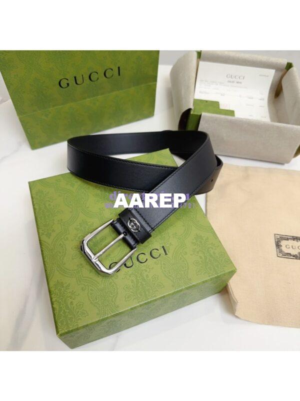 Replica Gucci Belt With Square Buckle And Interlocking G 673921 Black Leather 10