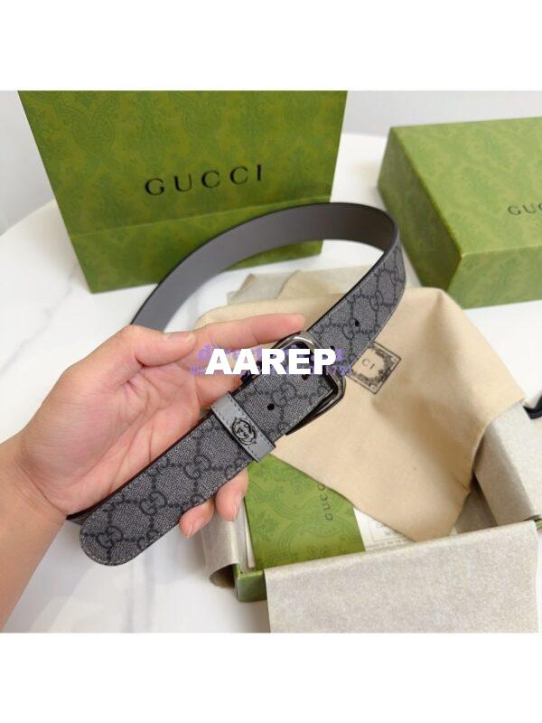 Replica Gucci Belt With Square Buckle And Interlocking G 673921 Grey and Grey GG Supreme 16