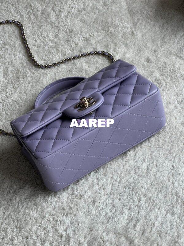 Replica Chanel Mini Flap Bag With Top Handle AS2431 in Lambskin Lilac with Light Gold Hardware 18