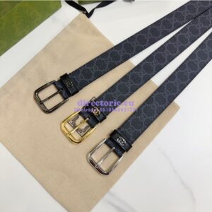 Replica Gucci Belt With Interlocking G Detail GG Supreme Black 673921