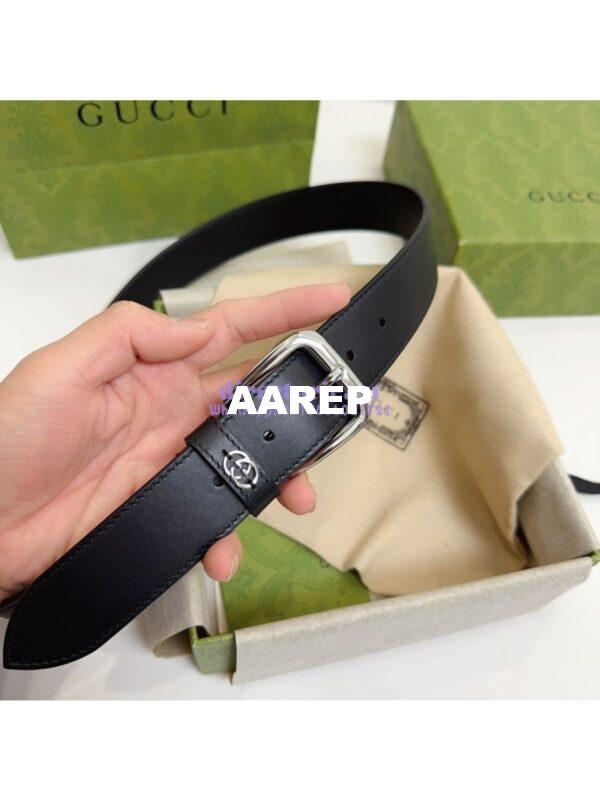 Replica Gucci Belt With Square Buckle And Interlocking G 673921 Black Leather 11