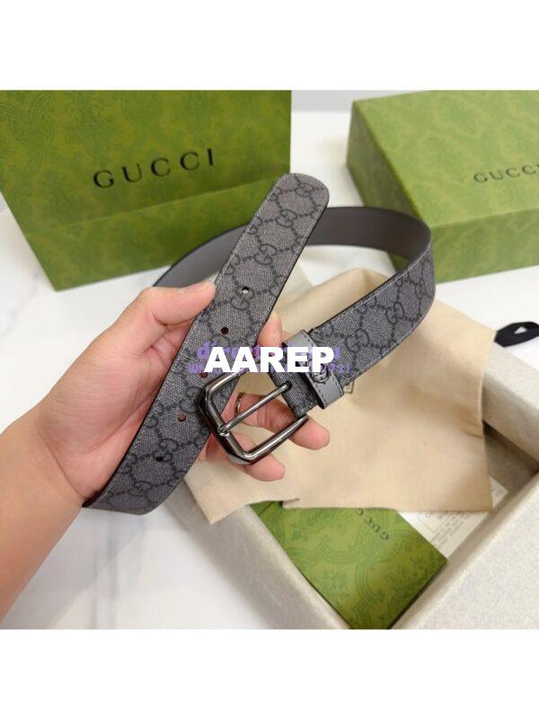 Replica Gucci Belt With Square Buckle And Interlocking G 673921 Grey and Grey GG Supreme 17