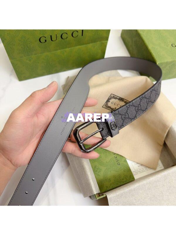 Replica Gucci Belt With Square Buckle And Interlocking G 673921 Grey and Grey GG Supreme 18