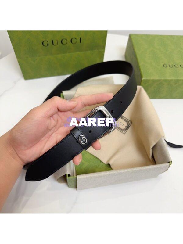 Replica Gucci Belt With Square Buckle And Interlocking G 673921 Black Leather 12