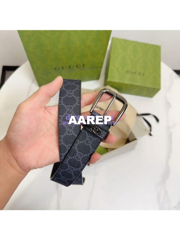 Replica Gucci Belt With Interlocking G Detail GG Supreme Black 673921 6