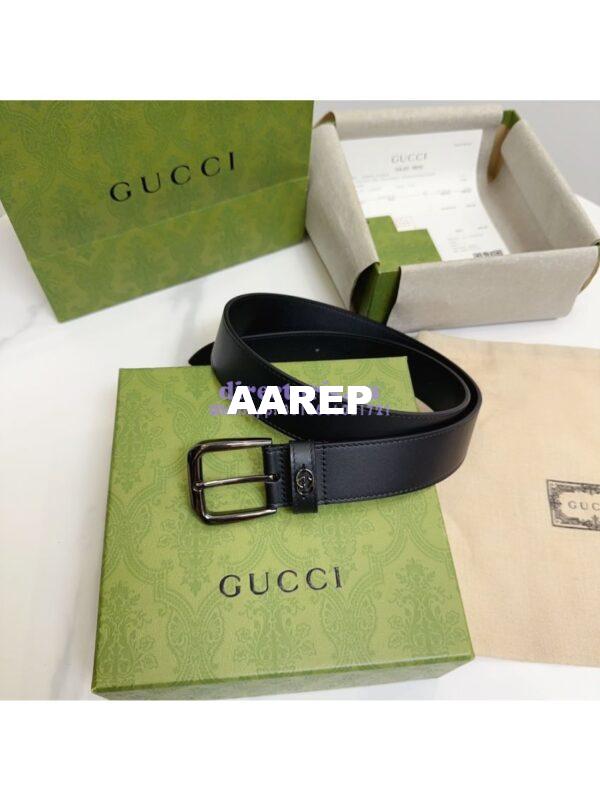 Replica Gucci Belt With Square Buckle And Interlocking G 673921 Black Leather 15