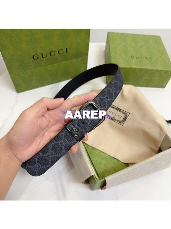Replica Gucci Belt With Interlocking G Detail GG Supreme Black 673921 8