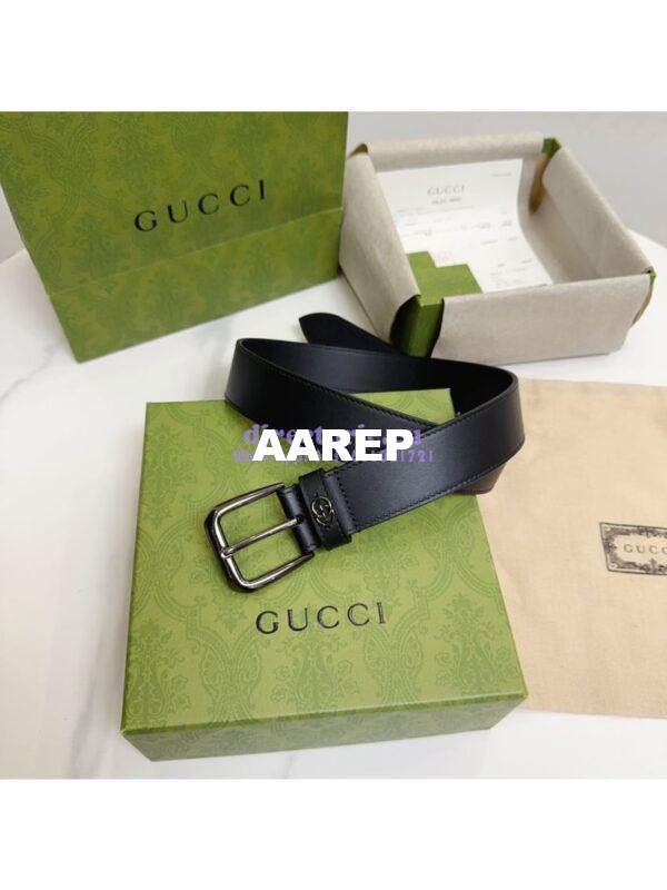 Replica Gucci Belt With Square Buckle And Interlocking G 673921 Black Leather 16