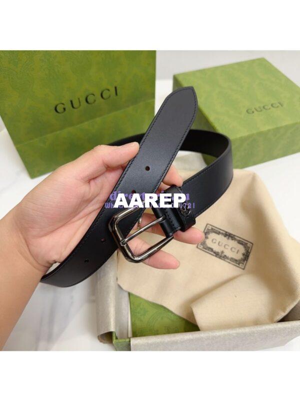 Replica Gucci Belt With Square Buckle And Interlocking G 673921 Black Leather 17