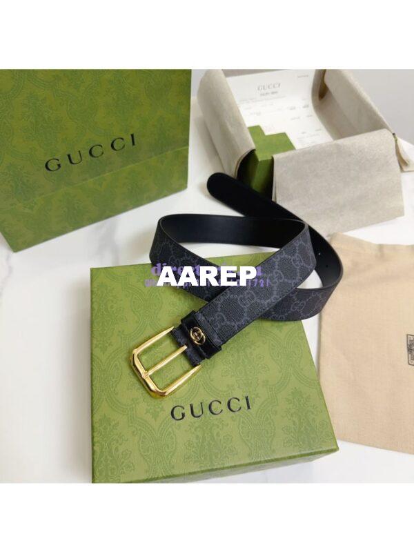 Replica Gucci Belt With Interlocking G Detail GG Supreme Black 673921 10