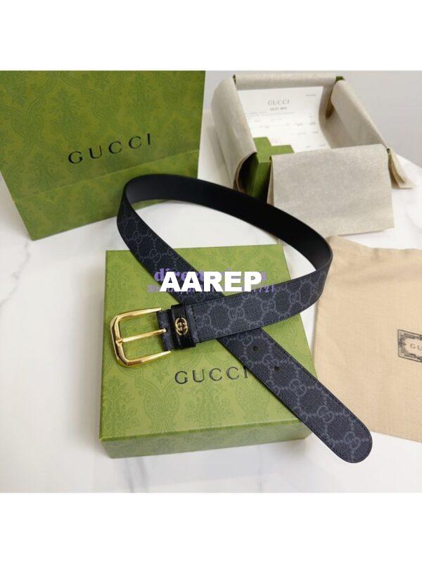 Replica Gucci Belt With Interlocking G Detail GG Supreme Black 673921 11