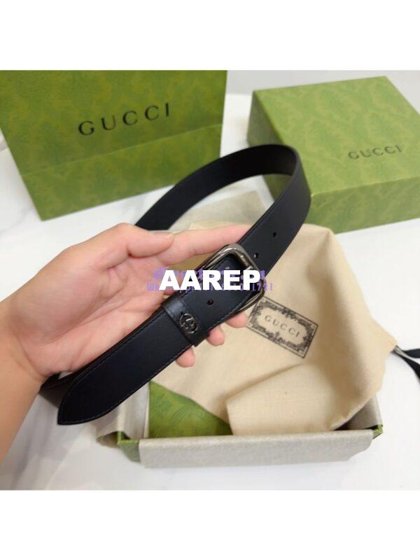 Replica Gucci Belt With Square Buckle And Interlocking G 673921 Black Leather 19