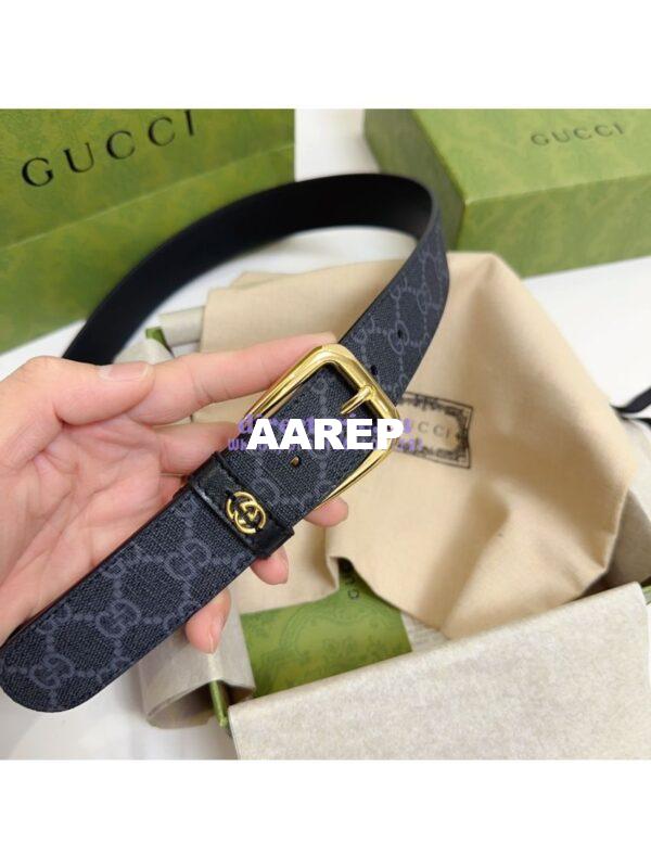 Replica Gucci Belt With Interlocking G Detail GG Supreme Black 673921 12