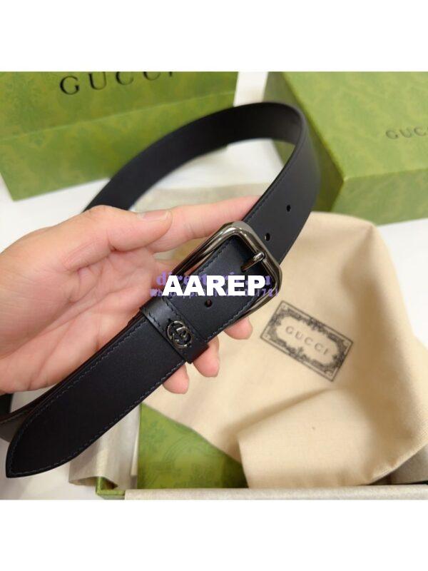 Replica Gucci Belt With Square Buckle And Interlocking G 673921 Black Leather 20