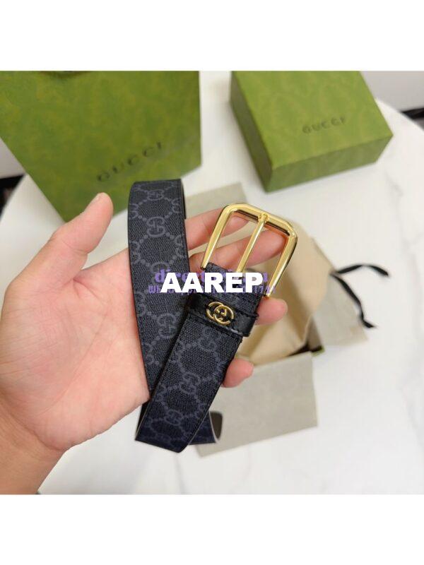 Replica Gucci Belt With Interlocking G Detail GG Supreme Black 673921 13