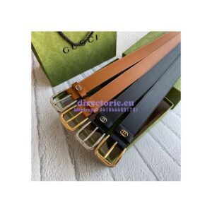 Replica Gucci Smooth Leather Belt with square buckle and Interlocking G 673921