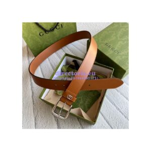 Replica Gucci Smooth Leather Belt with square buckle and Interlocking G 673921 2