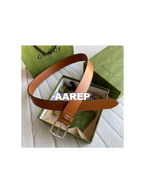 Replica Gucci Smooth Leather Belt with square buckle and Interlocking G 673921 4