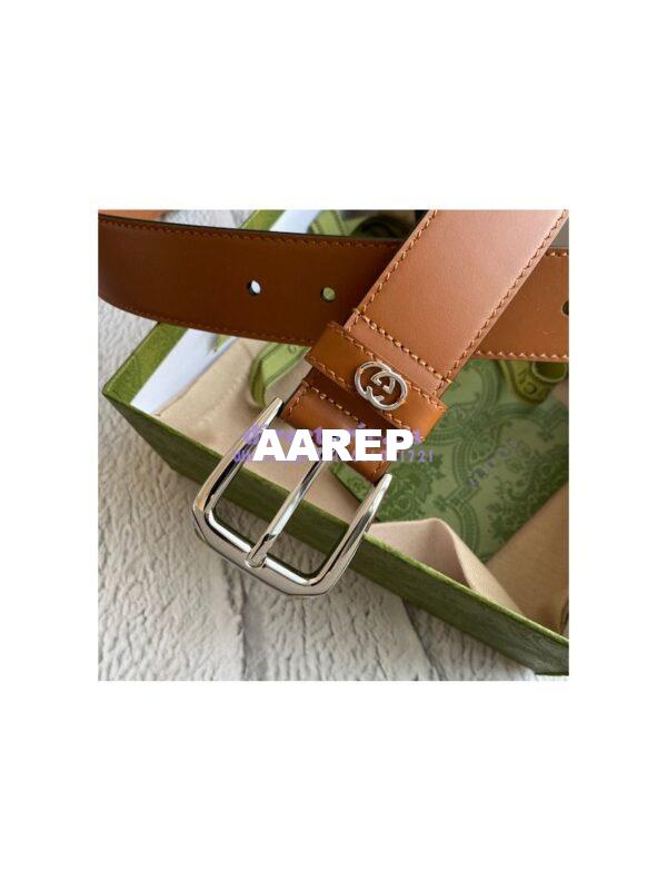 Replica Gucci Smooth Leather Belt with square buckle and Interlocking G 673921 5