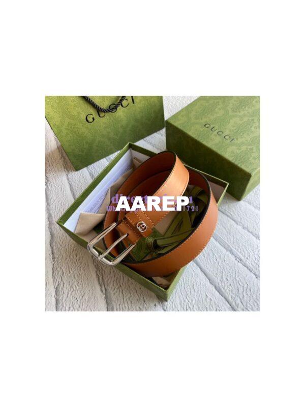 Replica Gucci Smooth Leather Belt with square buckle and Interlocking G 673921 8