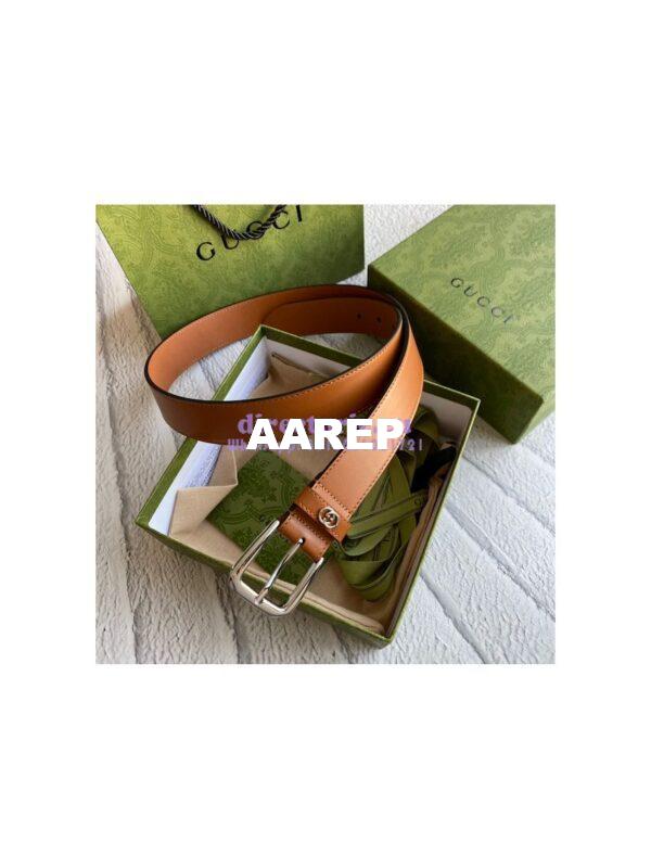 Replica Gucci Smooth Leather Belt with square buckle and Interlocking G 673921 9