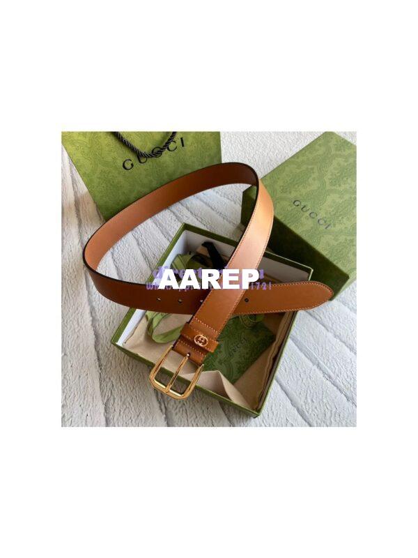 Replica Gucci Smooth Leather Belt with square buckle and Interlocking G 673921 10