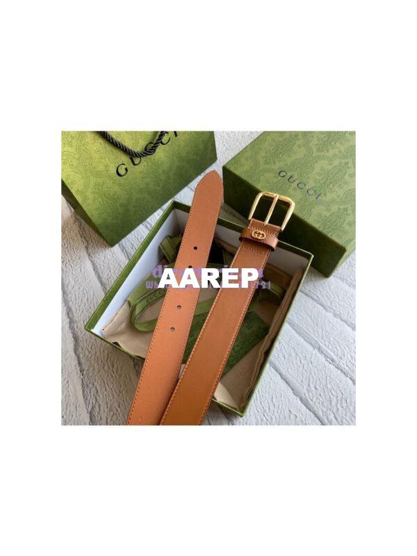 Replica Gucci Smooth Leather Belt with square buckle and Interlocking G 673921 12