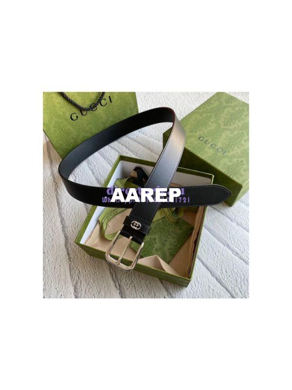 Replica Gucci Smooth Leather Belt with square buckle and Interlocking G 673921 13