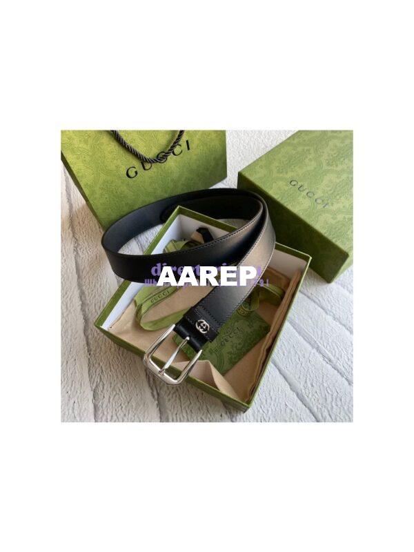 Replica Gucci Smooth Leather Belt with square buckle and Interlocking G 673921 17